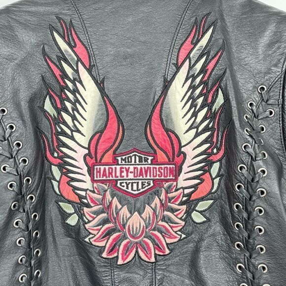 Harley Davidson Gypsy Road Laced Black Leather Moto Women’s Jacket Small - Picture 10 of 12